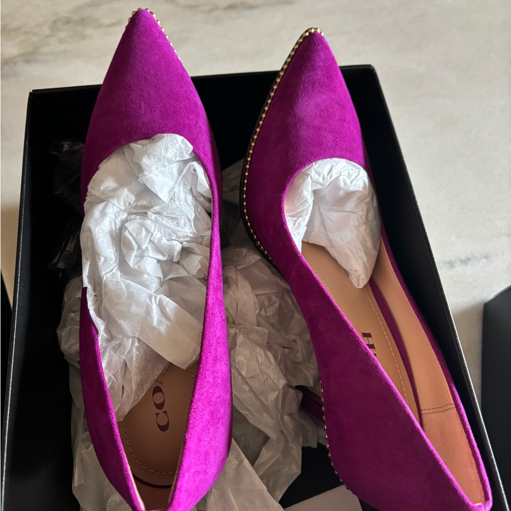 Waverly Fuchsia Heels with Gold Trim